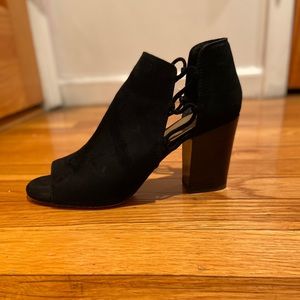 Black criss-cross block heels